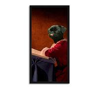 Wee Blue Coo Pug Dog Puppy Reading Library Long Panel Framed Wall Art Print
