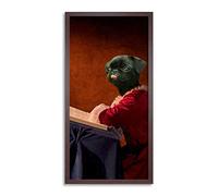 Wee Blue Coo Pug Dog Puppy Reading Library Long Panel Framed Wall Art Print