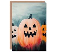 Wee Blue Coo Pumpkin Field Jack o Lanterns Fun Trick or Treat Scary Halloween Card in Orange Wee Blue Coo Orange