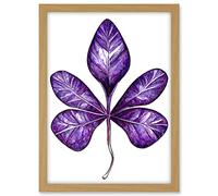 Wee Blue Coo Purple on White Money Tree Leaf Modern Simple Illustration Artwork Framed A3 Wall Art Print