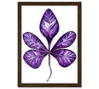Wee Blue Coo Purple on White Money Tree Leaf Modern Simple Illustration Artwork Framed A3 Wall Art Print