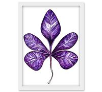 Wee Blue Coo Purple on White Money Tree Leaf Modern Simple Illustration Artwork Framed Wall Art Print A4