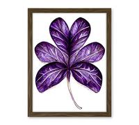 Wee Blue Coo Purple on White Six Clover Modern Simple Leaf Illustration Artwork Framed Wall Art Print 18X24 Inch