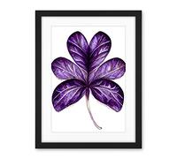 Wee Blue Coo Purple On White Six Clover Modern Simple Leaf Illustration Artwork Framed Wall Art Print 18X24 Inch