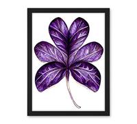 Wee Blue Coo Purple on White Six Clover Modern Simple Leaf Illustration Artwork Framed Wall Art Print 18X24 Inch