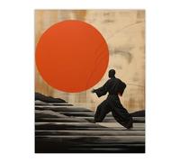 Wee Blue Coo Qigong Sunset Shaolin Monk Practicing Movement Meditation Exercises Amber Orange Grey Oil Painting Large Wall Art Poster Print Thick Paper 18X24 Inch