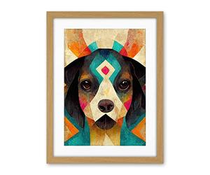 Wee Blue Coo Quirky Boho Abstract Modern Shaman Guru Dog Artwork Framed Wall Art Print 18X24 Inch