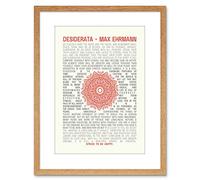 Wall Art Print Quote Desiderata Mandala Ehrmann Typography Artwork Framed 9X7 Inch Artery8 Light Oak W7 inch x H9 inch