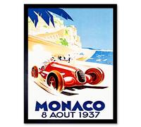 Wee Blue Coo Racing Car Monaco 1937 Grand Prix Art Print Framed Poster Wall Decor 12x16 inch