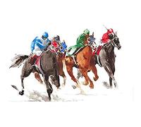 Wee Blue Coo Racing Horses On White Art Print Canvas Premium Wall Decor Poster