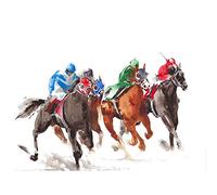 Wee Blue Coo Racing Horses On White Art Print Poster Wall Decor 12X16 Inch