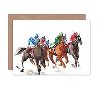 Wee Blue Coo Racing Horses On White Greeting Card With Envelope Inside Premium Quality