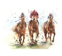 Wee Blue Coo Racing Horses Watercolour Large Wall Art Print Canvas Premium Poster