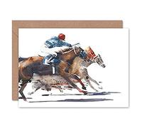 Wee Blue Coo Racing Horses With Jockey Greeting Card With Envelope Inside Premium Quality
