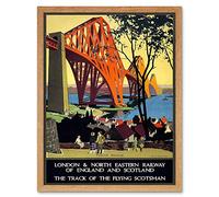 Wee Blue Coo Rail Flying Scotsman Forth Bridge Lner UK Vintage Art Print Framed Poster Wall Decor 12X16 Inch