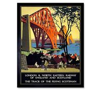 Wee Blue Coo Rail Flying Scotsman Forth Bridge Lner UK Vintage Art Print Framed Poster Wall Decor 12X16 Inch