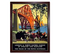 Wee Blue Coo Rail Flying Scotsman Forth Bridge Lner UK Vintage Art Print Framed Poster Wall Decor 12X16 Inch