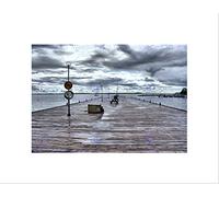 Wee Blue Coo RAIN AND PIER BALTIC SEA SCANDINAVIA BLACK FRAMED ART PRINT PICTURE B12X9393