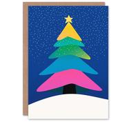 Wee Blue Coo Rainbow Colour Tree Winter Falling Snow Modern Xmas Christmas Card Wee Blue Coo Multicolor