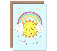 Wee Blue Coo Rainbow Headphones Musical Sun Greeting Card With Envelope Inside Premium Quality