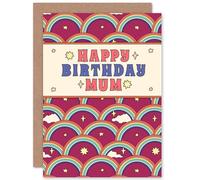 Wee Blue Coo Rainbow Pattern Happy Birthday Mum Fuchsia Sealed Greeting Card Plus Envelope Blank inside