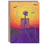 Wee Blue Coo Raise the Dead Skeleton and Bats Trick or Treat Haunted Scary Halloween Card Blank For All