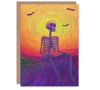 Wee Blue Coo Raise the Dead Skeleton & Bats Trick or Treat Scary Halloween Card in Orange Wee Blue Coo Orange