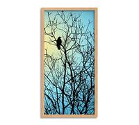 Wee Blue Coo Raven Crow Tree Silhouette Long Panel Framed Wall Art Print