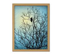 Wee Blue Coo Raven Tree Silhouette Artwork Framed Wall Art Print 18X24 Inch
