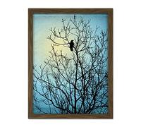 Wee Blue Coo Raven Tree Silhouette Artwork Framed Wall Art Print 18X24 Inch
