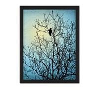 Wee Blue Coo Raven Tree Silhouette Artwork Framed Wall Art Print 18X24 Inch