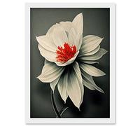 Wee Blue Coo Realistic Greyscale Macro Flower Floral Bloom with Orange Red Stamen Artwork Framed Wall Art Print A4