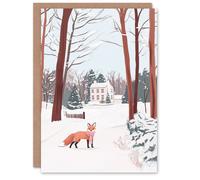 Wee Blue Coo Red Fox Estate House Winter Landscape Watercolour Xmas Christmas Card Wee Blue Coo Multicolor