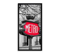 Wee Blue Coo Red Metro Sign Paris Long Panel Framed Wall Art Print