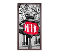 Wee Blue Coo Red Metro Sign Paris Long Panel Framed Wall Art Print