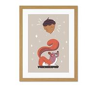 Wee Blue Coo Red Squirrel Acorn Dream Large Framed Art Print Wall Poster 18x24 inch