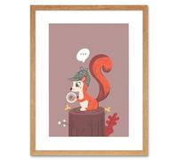 Wall Art Print Red Squirrel Acorn Search Art Framed 9x7 inch Artery8 Beige W7 inch x H9 inch