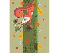 Wee Blue Coo Red Squirrel Acorn Tree Art Print Canvas Premium Wall Decor Poster