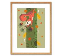 Wall Art Print Red Squirrel Acorn Tree Art Framed 9x7 inch Artery8 Beige W7 inch x H9 inch