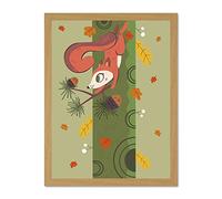 Wee Blue Coo Red Squirrel Acorn Tree Large Framed Art Print Wall Poster 18x24 inch
