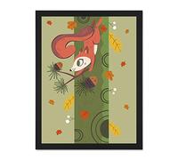 Wee Blue Coo Red Squirrel Acorn Tree Large Framed Art Print Wall Poster 18x24 inch