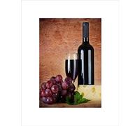 Wee Blue Coo RED WINE GLASS CHEESE GRAPES KITCHEN BLACK FRAMED ART PRINT PICTURE B12X9433