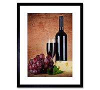 Wee Blue Coo RED WINE GLASS CHEESE GRAPES KITCHEN BLACK FRAMED ART PRINT PICTURE B12X9433