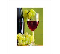 Wee Blue Coo RED WINE GLASS GREEN GRAPE KITCHEN FOOD DRINK BLACK FRAMED ART PRINT B12X8701