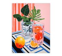 Wee Blue Coo Refreshing Spritz Aperitif with Orange Slices Vibrant Pink Blue Stylised Painting Extra Large XL Wall Art Poster Print
