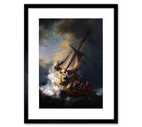 Wee Blue Coo REMBRANDT CHRIST IN STORM ON LAKE OF GALILEE BLACK FRAMED ART PRINT B12X1841