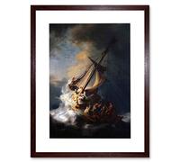Old Master Painting Rembrandt Christ Storm On Sea Of Galilee 1633 Disciples Biblical Scene Framed Wall Art Print Picture 12X16 inch Artery8 Brown One Size
