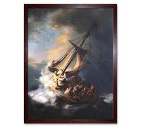 Wall Art Print Old Master Painting Rembrandt Christ Storm On Sea Of Galilee 1633 Disciples Biblical Scene Art Framed Artery8 Brown W12 inch x H16 inch