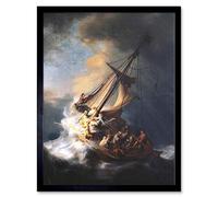 Wall Art Print Old Master Painting Rembrandt Christ Storm On Sea Of Galilee 1633 Disciples Biblical Scene Art Framed Artery8 Black W12 inch x H16 inch