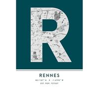 Wee Blue Coo Rennes France City Map Teal Colour Block Modern Typography Stylish Letter Unframed Word Wall Art Print Poster for Home Décor CITYMAP1